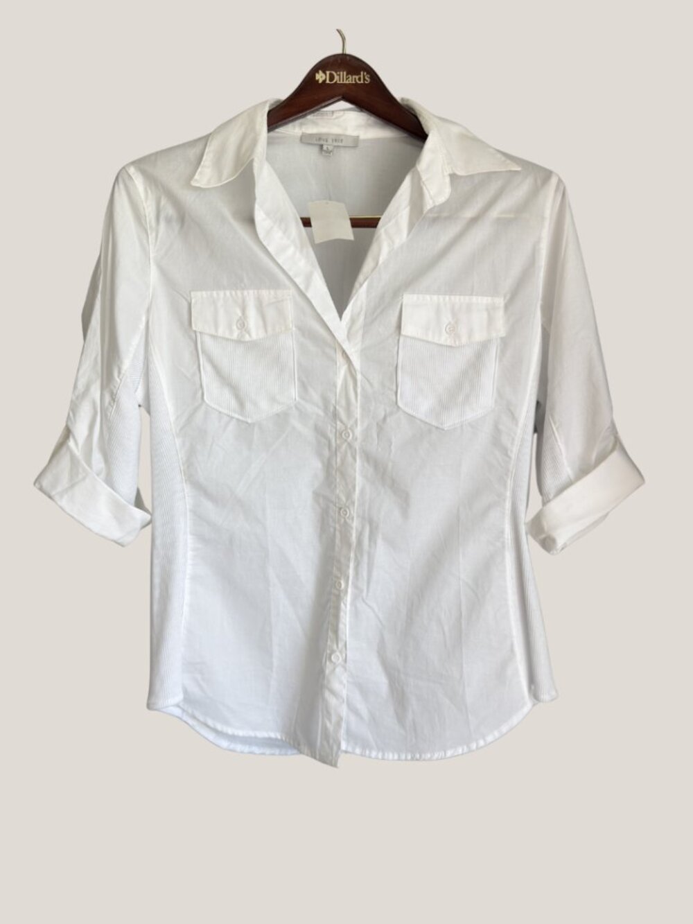 NWT Lovetree White 3/4 Roll-Tab Sleeve Button-Down Top – Size Large
